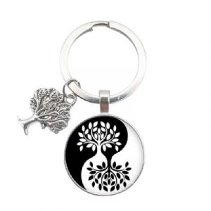 Porte Clés Arbre de Vie Yin Yang noir et blanc