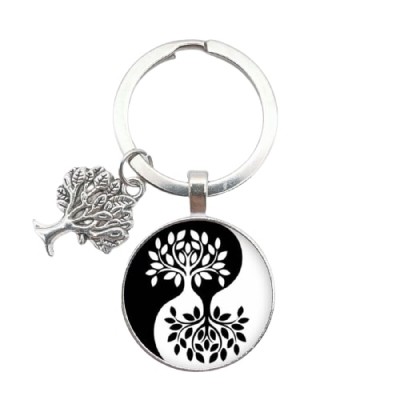 Porte Clés Arbre de Vie Yin Yang noir et blanc