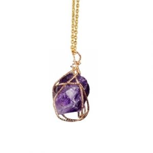 Collier Wire Wrapping en Pierre d'Améthyste brute