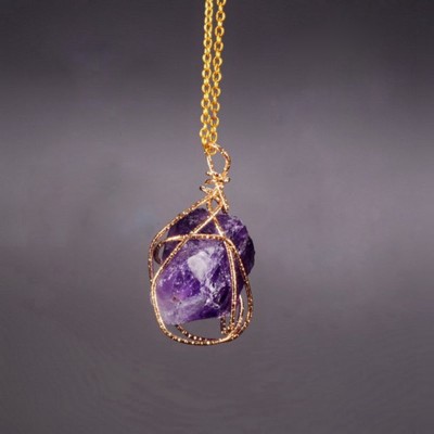 Collier Wire Wrapping en Pierre d'Améthyste brute – Image 2
