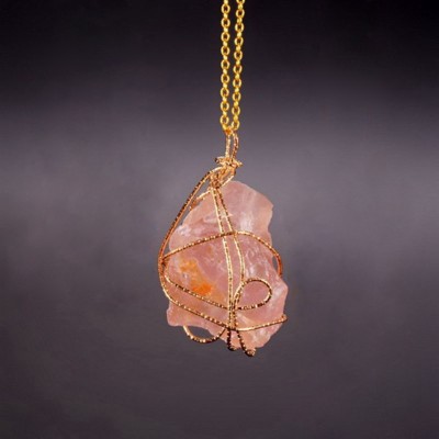 Collier Wire Wrapping en Pierre de Quartz rose – Image 2