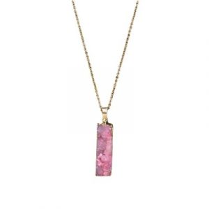Collier Géode Rectangle en Agate rose