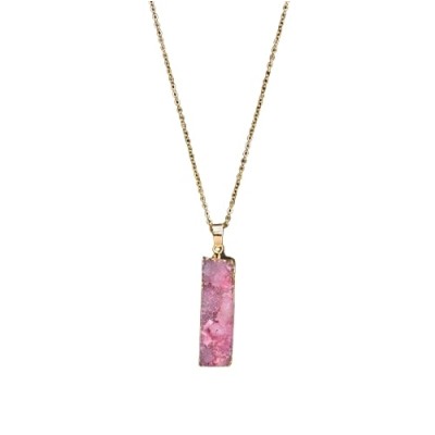 Collier Géode Rectangle en Agate rose
