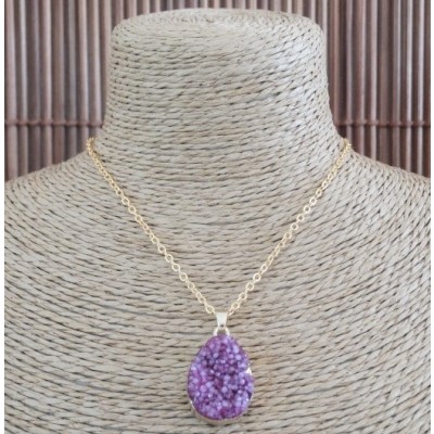 Collier Pendentif Géode en Agate rose – Image 3