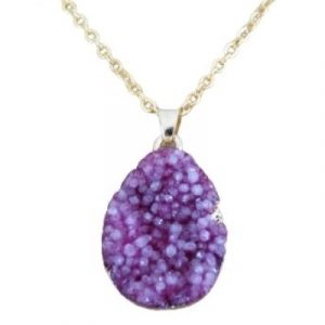 Collier Pendentif Géode en Agate rose