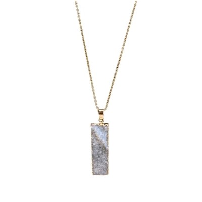 Collier Géode Rectangle en Agate blanche