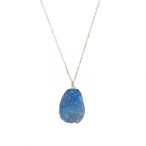 Collier Pendentif Grande Géode en Agate bleue