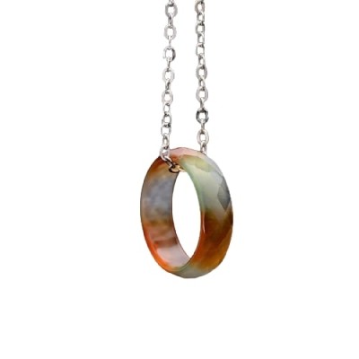 Collier Pendentif Anneau en Agate orange