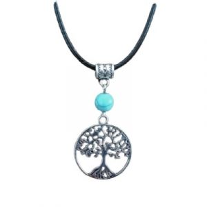 Collier Pendentif Arbre de Vie et Perle en Turquoise