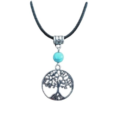 Collier Pendentif Arbre de Vie et Perle en Turquoise