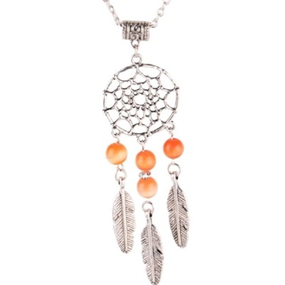 Collier Pendentif Attrape Rêves Perles oranges