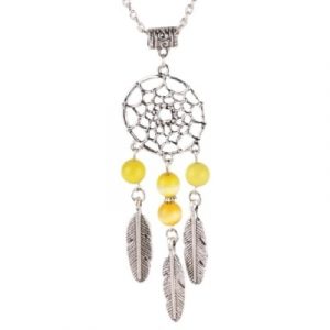 Collier Pendentif Attrape Rêves Perles jaunes