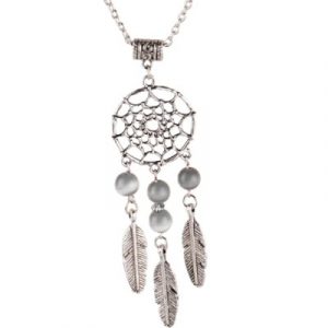 Collier Pendentif Attrape Rêves Perles grises