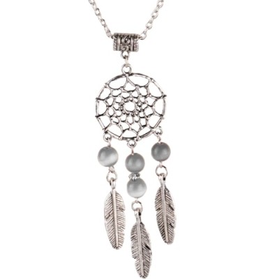 Collier Pendentif Attrape Rêves Perles grises