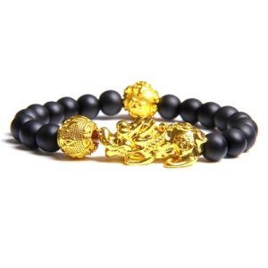 Bracelet Pi Yao Double Mantras en Onyx noire
