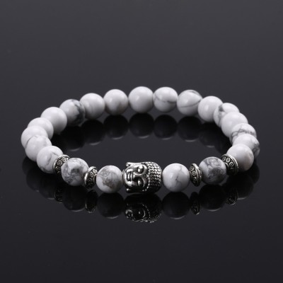 Bracelet Bouddha argenté en Howlite – Image 2