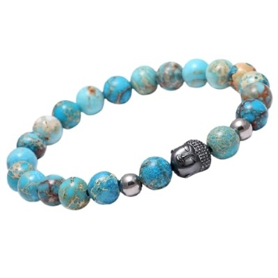 Bracelet Tête de Bouddha en Jaspe Marbré turquoise