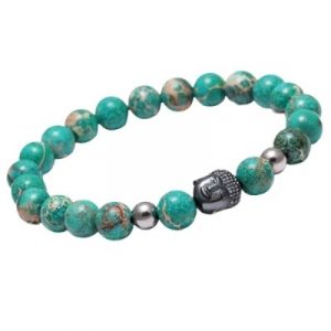 Bracelet Tête de Bouddha en Jaspe Marbré vert