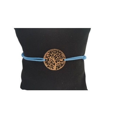 Bracelet bleu clair Arbre de Vie doré – Image 2