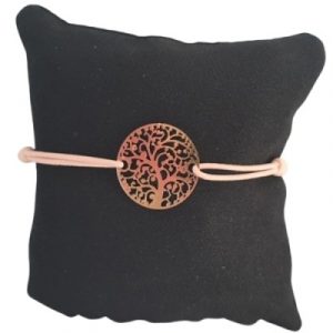 Bracelet rose poudré Arbre de Vie doré