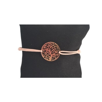 Bracelet rose poudré Arbre de Vie doré – Image 2
