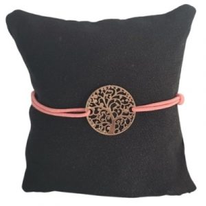 Bracelet rose foncé Arbre de Vie doré