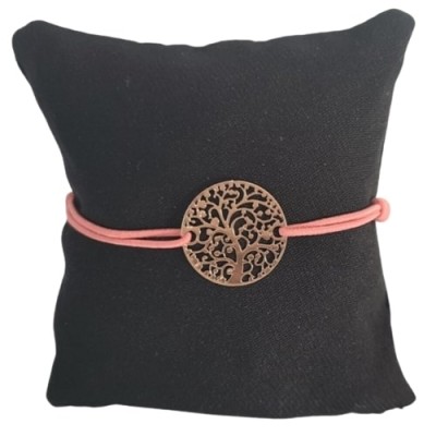 Bracelet rose foncé Arbre de Vie doré