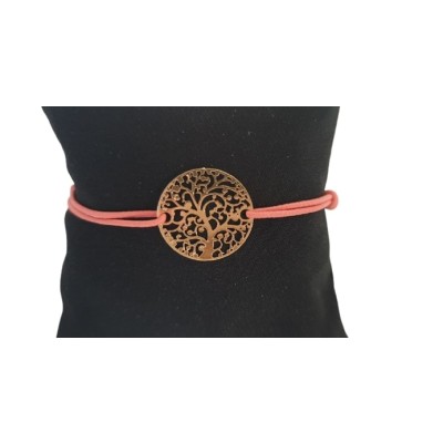Bracelet rose foncé Arbre de Vie doré – Image 2