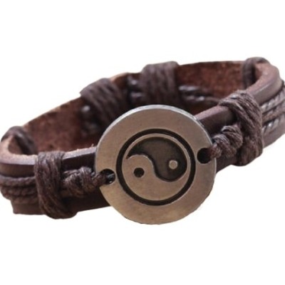 Bracelet  Yin Yang en cuir marron – Image 2