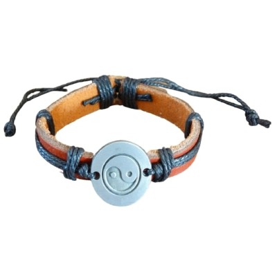 Bracelet Yin Yang en Cuir marron et Corde noire – Image 2