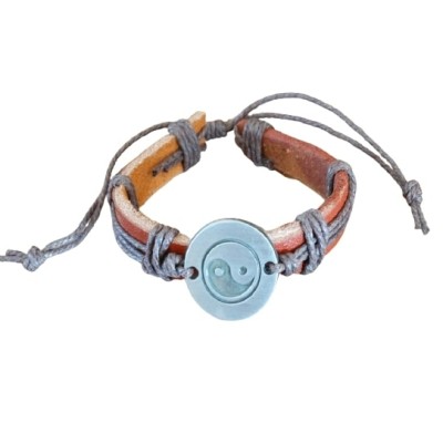 Bracelet Yin Yang en cuir marron et corde marron – Image 2