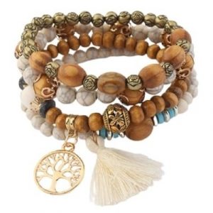 Bracelet Perles de Bois blancs Arbre de vie