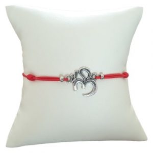 Bracelet rouge Aum argenté