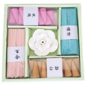 Coffret vert, Encens, Brûle Encens Fleur de Lotus