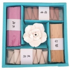 Coffret turquoise, Encens, Brûle Encens Fleur de Lotus