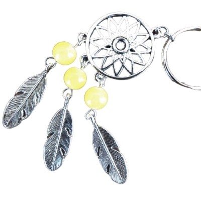 Porte Clés Attrape Rêves 3 Perles jaunes – Image 2