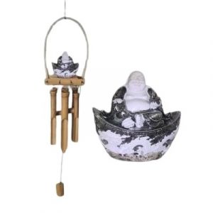 Carillon Bambou Bouddha blanc et argent