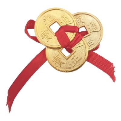 3 Pièces de monnaie dorées avec ruban rouge – Image 3