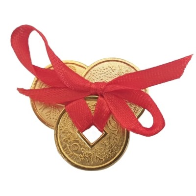 3 Pièces de monnaie dorées avec ruban rouge – Image 2