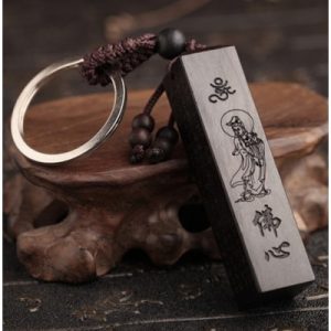 Porte Clés Baton de Prières Déesse Guan Yin Ebène