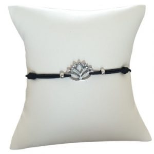 Bracelet noir Lotus argenté