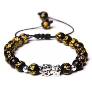 Bracelet Pi Yao Argent Mantra Protecteur Onyx noir