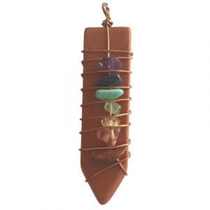 Pendentif Pendule Plat des 7 Chakras, Pierre de Sable marron