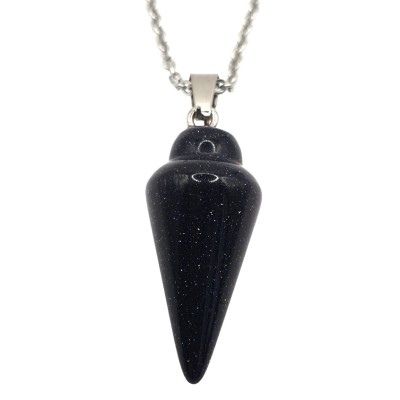 Collier Pendule en Pierre de Sable bleu