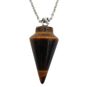 Collier Pendule en Oeil de Tigre marron