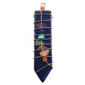 Pendentif Pendule Plat des 7 Chakras, Lapis Lazuli