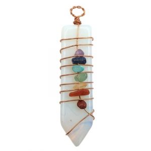 Pendentif Pendule Plat des 7 Chakras, Opaline
