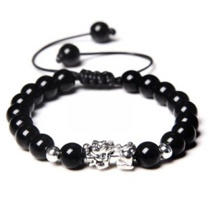 Bracelet Pi Yao Argenté Protecteur en Onyx noir