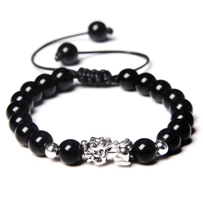Bracelet Pi Yao Argenté Protecteur en Onyx noir