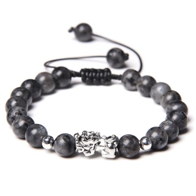 Bracelet Pi Yao Argenté Protecteur en Jaspe gris